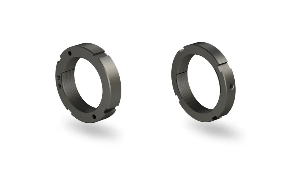 Locking nuts and rings for precision bearing clamping