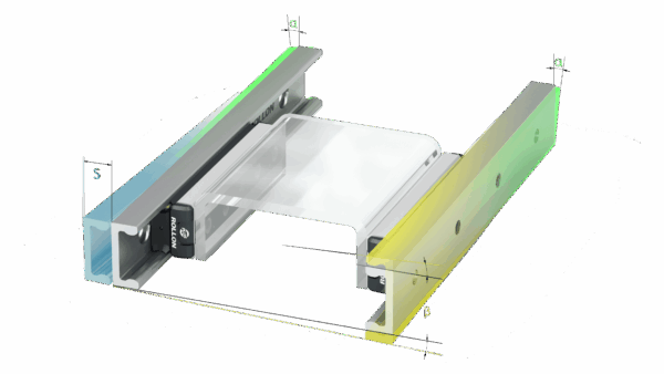 Guide lineari Compact Rail TLC43 che mostrano il meccanismo di movimento laterale per sedili locomotive